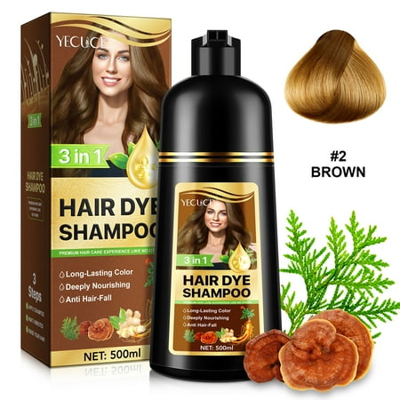 YECUCE Brown 3-In-1 Hair Dye Shampoo for Gray Coverage-Natural Botanical Formula Shampoo Gentle Hair Colour Liquid for Men and Women,500ml