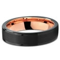 thumbnail image 2 of Tungsten Wedding Band Ring 6mm for Men Women Black & 18K Rose Gold Plated Pipe Cut Brushed Polished Lifetime Guarantee, 2 of 4