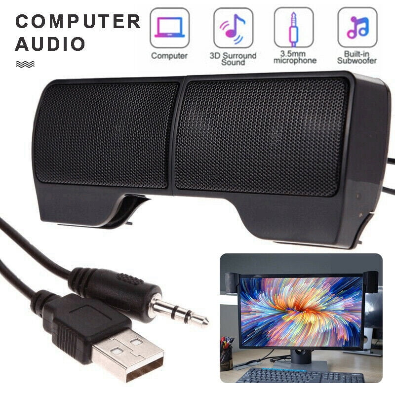 Apple Laptop External Speakers USB Power Speakers Clip-On Computer Stereo Sound Bar 3.5mm for Desktop