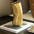 thumbnail image 4 of Fabulaxe 9" H Ceramic Bent Melted Modern Style Sculpture Table Centerpiece Flower Vase, Gold, 4 of 7