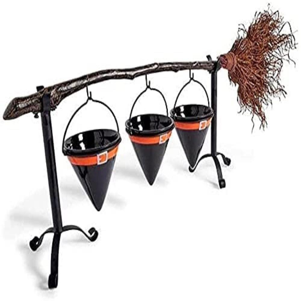 Latady Halloween Broomstick Pumpkin Snack Bowl Stand,Creative Snack