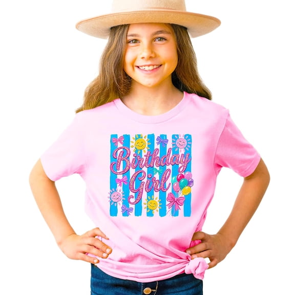 Birthday Girl Shirt for Toddler & Youth Girls Cute Painted Glitter Birthday Party Graphic Tee Pink Shirt Youth Medium