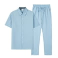 thumbnail image 2 of Frnrwgo Men's 2 Piece Casual Set Short Sleeve Lapel Shirts and Drawstring Elastic Waist Pants Quick Dry Breathable Summer Outfits, 2 of 5