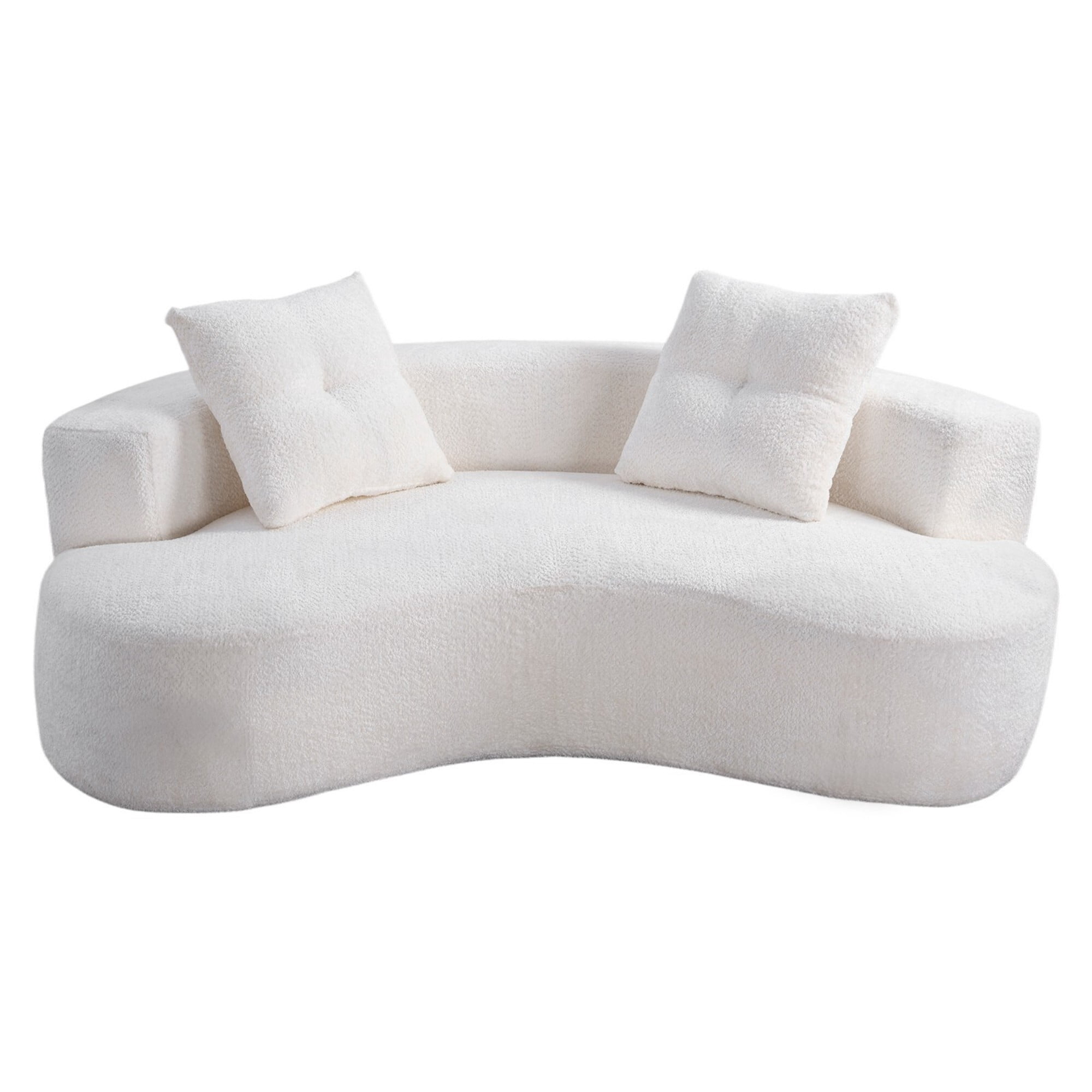 DEALTOPS 80" Curved Boucle Floor Sofa, 3-Seater Boneless Cloud Couch with 2 Pillows, No Assembly, Beige
