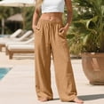 thumbnail image 4 of Plus Size Pants, Linen Drawstring Pants with Pockets, Solid Loose Casual Joggers, Breathable Summer Wide Leg Trousers, 4 of 9