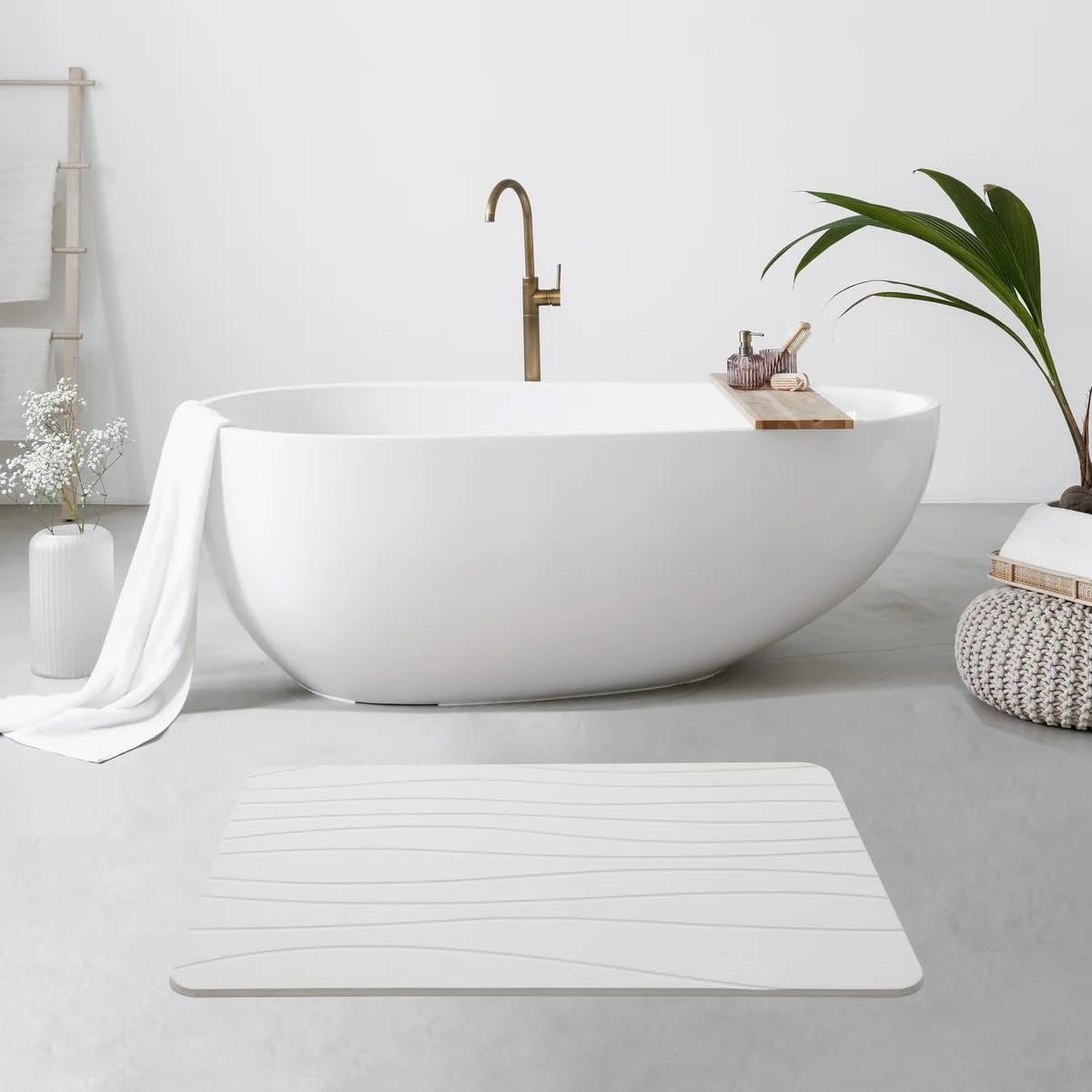 J&V TEXTILES Stone Bath Mat Diatomaceous Earth Shower Mat Non-Slip Super Absorbent Diatomite Stone Mats for Bathroom Floor Quick-Drying Easy to Clean 24''15'' Grey Wave Stone