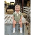 thumbnail image 6 of BemeyourBBs Newborn Baby Boy Summer Clothes Striped Bubble Romper Infant Boy Contrast Color Short Sleeve Turn Down Collar Button Up Shirt Bodysuit Jumpsuit, 6 of 9