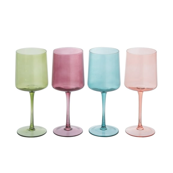 Creative Co-Op Hand Blown Stemmed Wine Glasses, 14 Ounces, 4 Assorted Colors