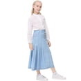 thumbnail image 2 of Girls Casual Denim Skirt Midi Pleated Buttons A-Line Over-Knee with Pocket 3-12Years, 2 of 5