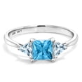 thumbnail image 2 of Gem Stone King 10K White Gold Swiss Blue Topaz and Sky Blue Aquamarine 3 Stone Engagement Ring for Women (1.14 Cttw, Gemstone November Birthstone, Princess Center 5MM, Trillion 3.5MM, Size 7), 2 of 5