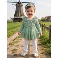 thumbnail image 4 of Cenuakty Baby Girl 2 Piece Outfit Adorable Flower Decor Long Sleeve Square Neck Tulle Romper Dress and Headband Set, 4 of 9