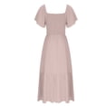 thumbnail image 4 of Daiosportswear Womens Summer Casual Midi Dress Square Neck Ruffle Short Sleeve Smocked High Waist A Line Wedding Guest Dresses,Women'S Short-Sleeved Dress Pink XL(XL), 4 of 9