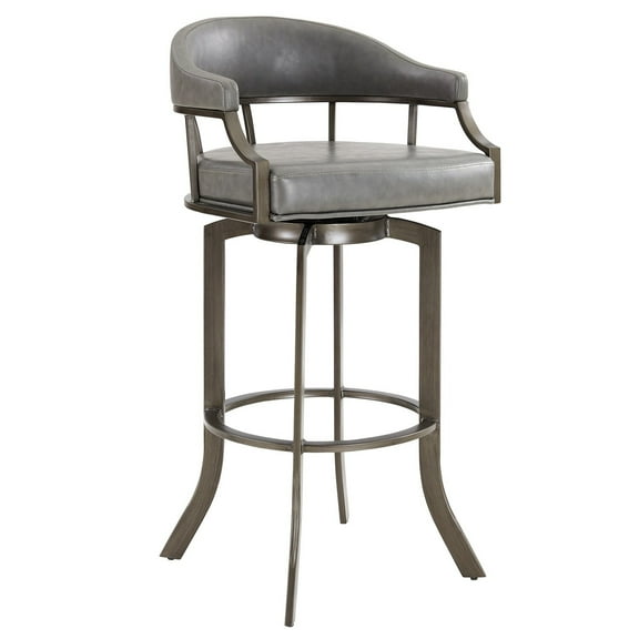 Blake 30 Inch Modern Vegan Faux Leather Bar Stool, Swivel, Metal Legs, Gray- Saltoro Sherpi