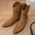 thumbnail image 3 of Hollow Out Cowboy Boots for Women Wide Calf Pointed Toe Western Cowgirl Booties Pull On Non Slip Comfortable Riding Fall Boots Brown Size 8.5, 3 of 6