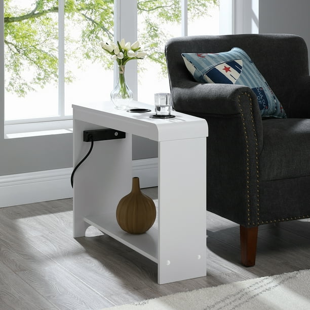 Jade End Table with Charging Station, USB Ports & Outlets, Narrow Side