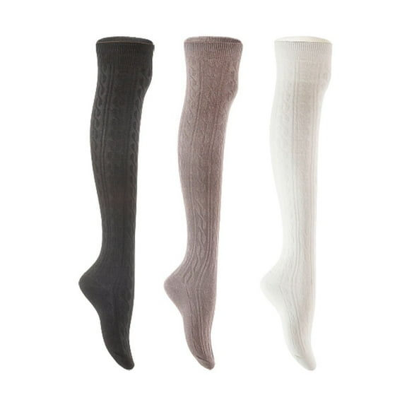 Lian LifeStyle Women's 3 Pair Adorable Comfortable Soft Thigh High Over Knee High Cotton Socks Size 6-9 L1024 Black,Dark Grey,White
