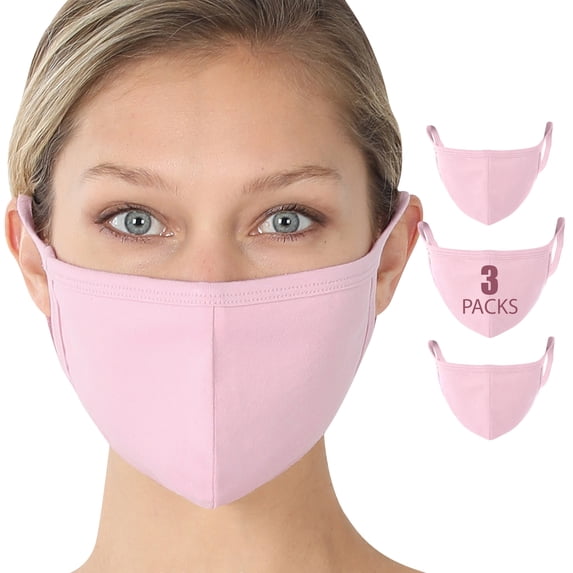 Fashion Washable Soft Cotton Adults Unisex One Size Face Covering Mask - Dusty Pink (3 Packs)
