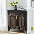 thumbnail image 4 of Small Corner Storage Cabinet, Mid Century Modern Floor Corner Cabinet with Curved Doors and Adjustable Shelves，Freestanding Narrow Storage Organizer for Bathroom, Living Room (Black), 4 of 14