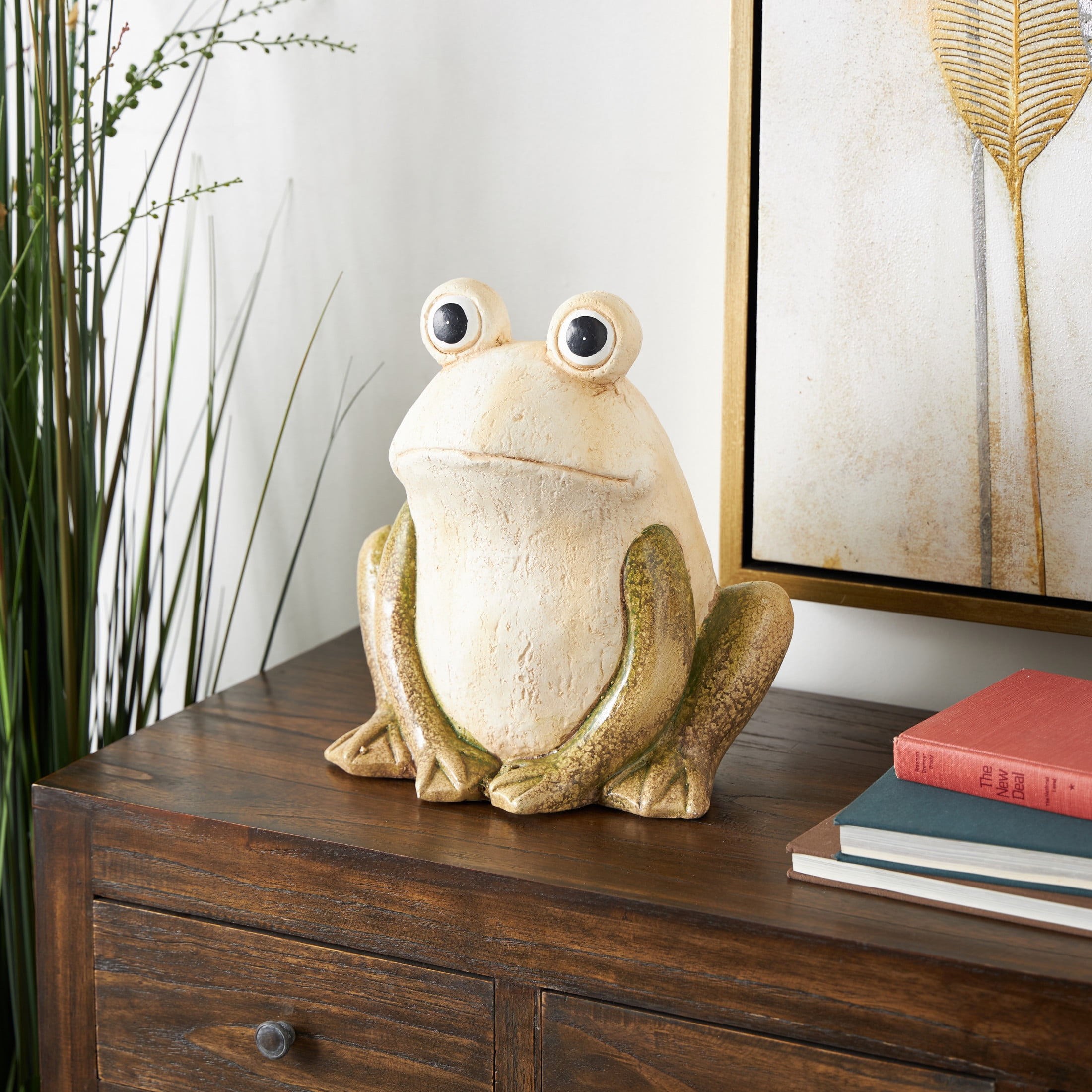 DecMode 14" Frog Garden Sculpture with Brown and Green Accents