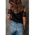 thumbnail image 1 of ABPHQTO Camiseta con hombros descubiertos y empalme de encaje negro para mujer, 1 of 5