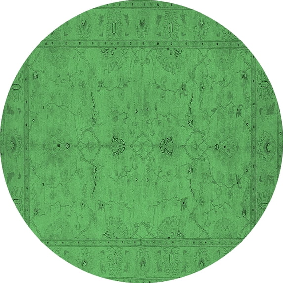 Ahgly Company Indoor Round Oriental Emerald Green Industrial Area Rugs, 7' Round