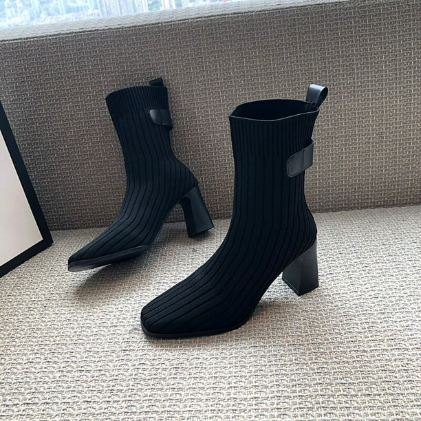 Chaussettes noires bottes talons hauts femmes chaussures