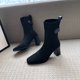 thumbnail image 1 of Botas de calcetín negro, zapatos de tacón alto para Mujer, botines de punto, tacones elegantes, tela elástica, punta cuadrada, botas cortas para Mujer 36 Gao Jinjia LED, 1 of 1