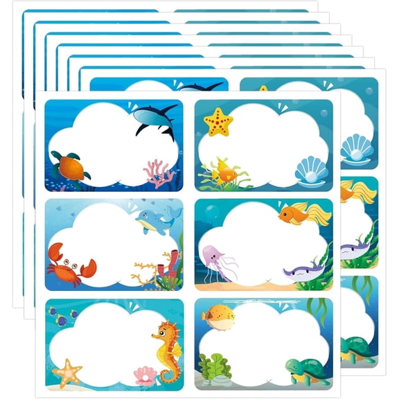 120pcs Ocean Sea Animal Name Tag Labels Classroom Under The Sea Desk Name Tag Stickers 2x3inch