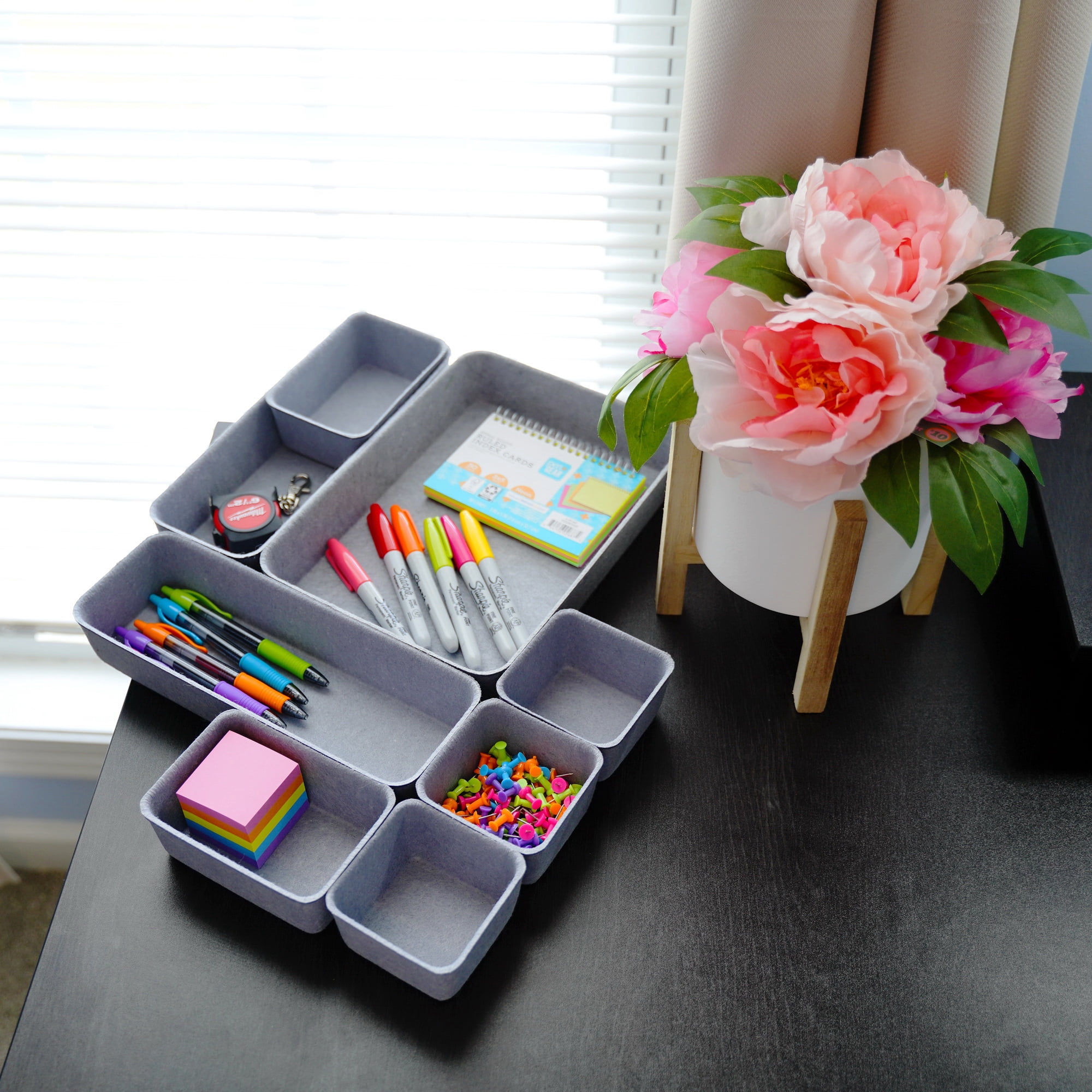 Welaxy Drawer organizers tray Felt storage bins office Desk Draw dividers Sleek Minimalist Lifestyle chic style aesthetics room interior decor 8-piece (Glacier gray)