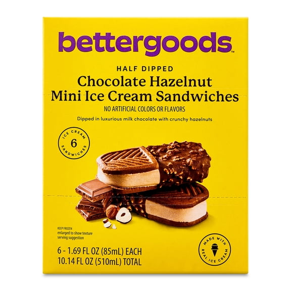 bettergood Half Dipped Chocolate Hazelnut Mini Ice Cream Sandwiches, 1.69 fl oz, 6 Count