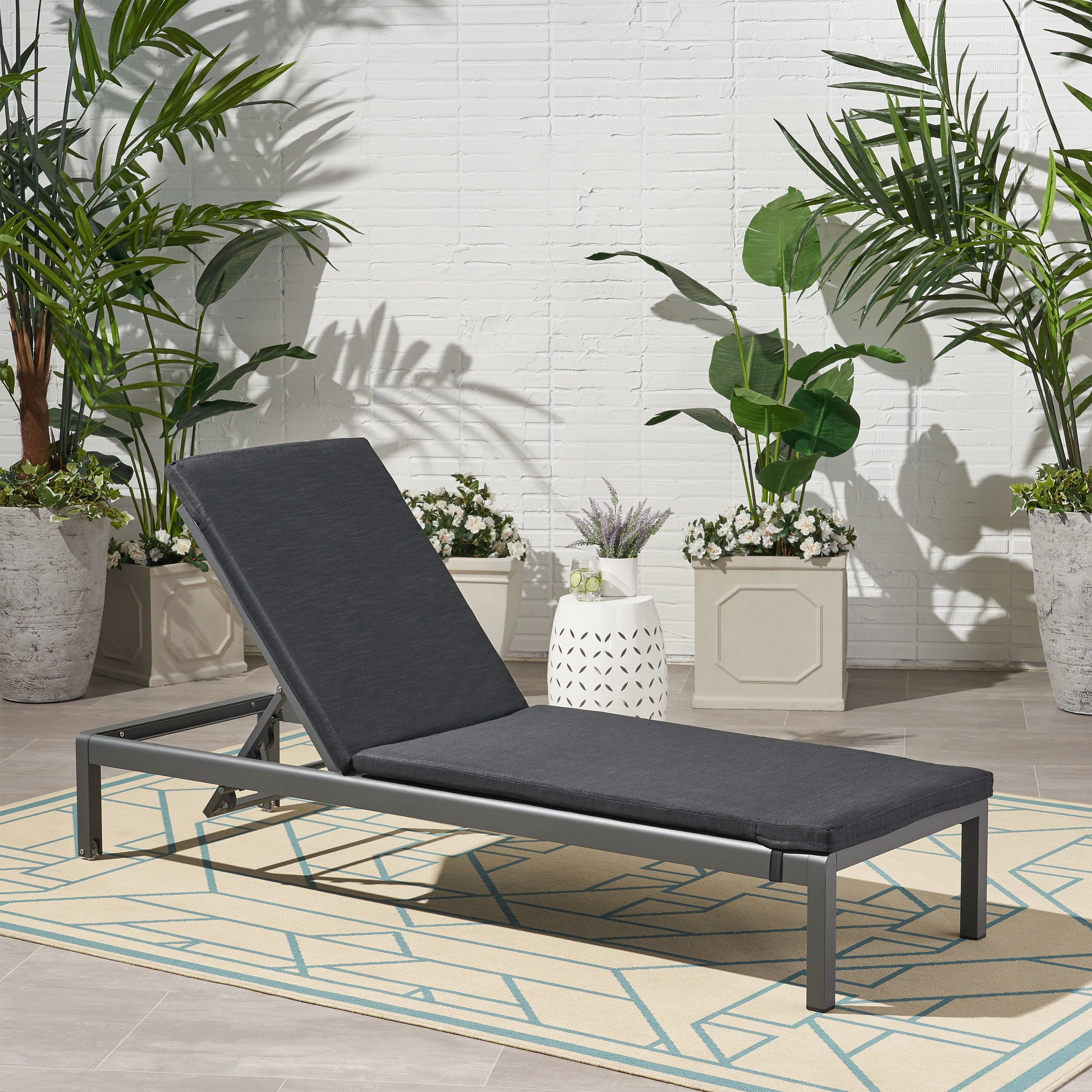 Bridget Outdoor Chaise Lounge with Cushion, Dark Gray