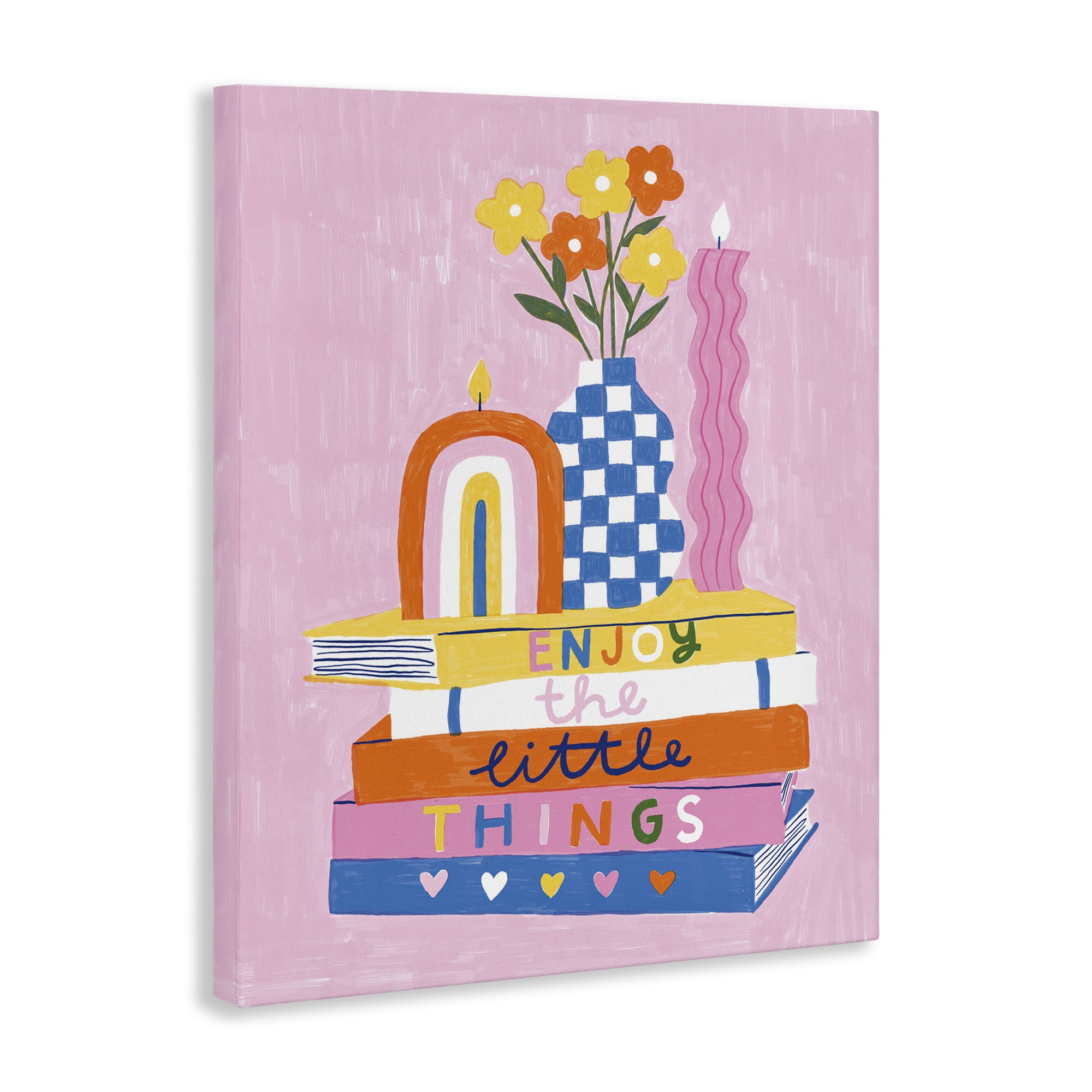 Stupell Industries Enjoy Little Things Bookstack Plants & Flowers Painting Wrapped Canvas Art Print Wall Art, 16 x 20