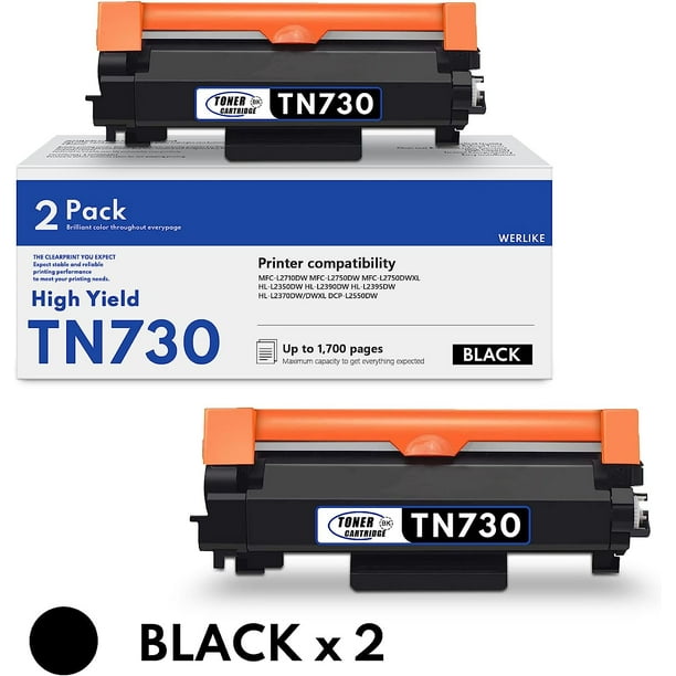 TN730 Toner Cartridge Compatible 2Pack TN730 Black Replacement for Brother HLL2350DW L2390DW