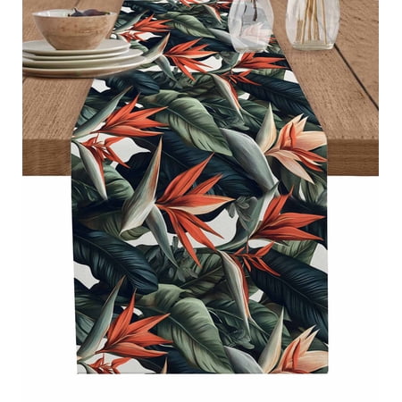 Boanket Tropical Flowers Leaves Table Runner - 120 Inch Long Kitchen Dining Table Runner Dresser Scarves Rustic Summer Botanical Plants Farmhouse Decor for Coffee Tables Wedding Party Banquet