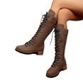 thumbnail image 2 of EKVAHL Women's Knee High Riding Boots, Lace‑Up Faux Suede Mid Height Tall Boots, Chunky Low Heel Outdoor Gathering Party Boots Brown, 2 of 4