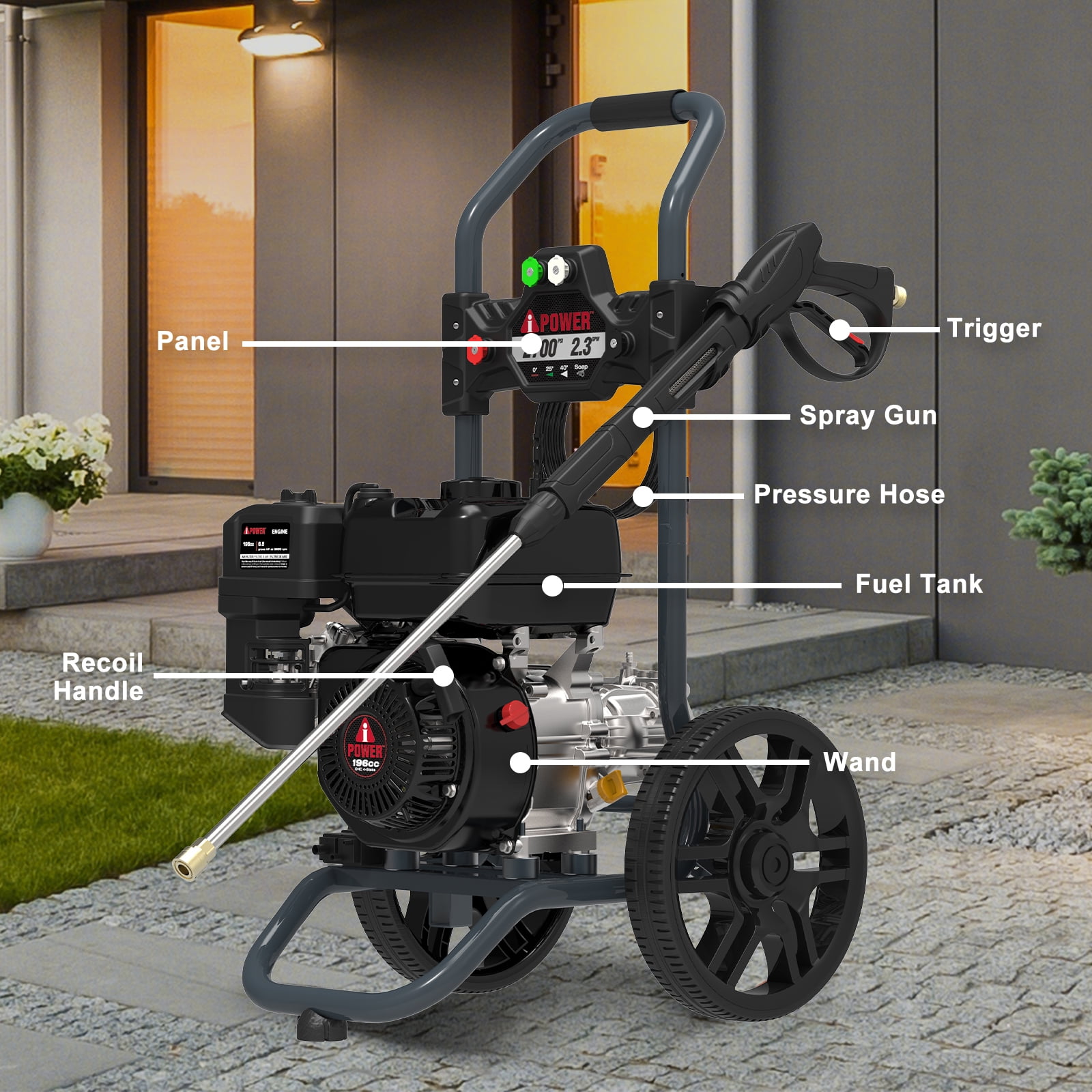 A-iPower 2700 PSI at 2.3 GPM 196cc 4-Cycle OHV Gas Powered Cold Water Pressure Washer - 2