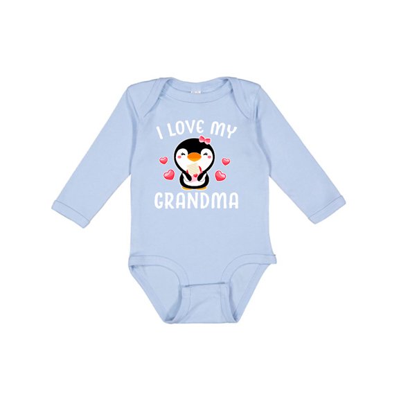 Inktastic I Love My Grandma with Cute Penguin and Hearts Girls Long Sleeve Baby Bodysuit