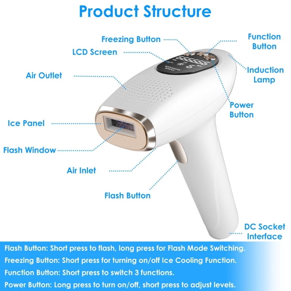 3 In 1 Ice Cooling Laser Hair Removal Painless Permanent At-Home IPL Hair Removal with 999,999 Flashes 9 Energy Levels 2 Flash Modes for Armpits Legs Arms Bikini Line