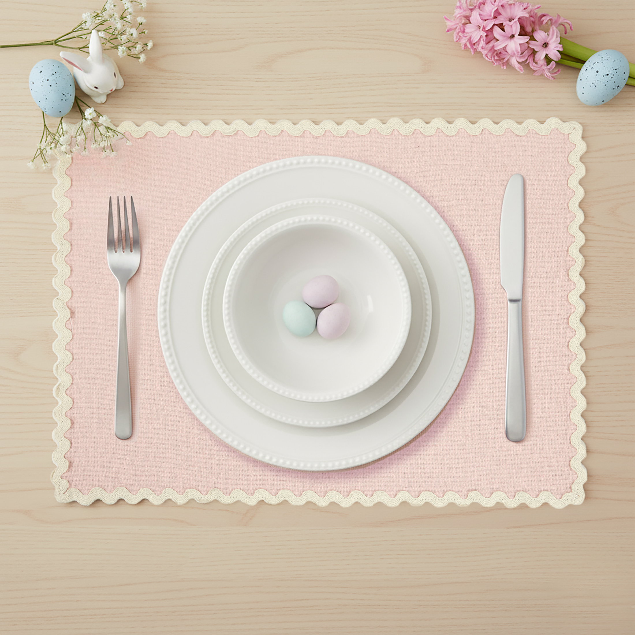 Easter Ric Rac Trim 4 pack Table Placemat Set - 14" x 19" Each - 100% Cotton, Multi-color