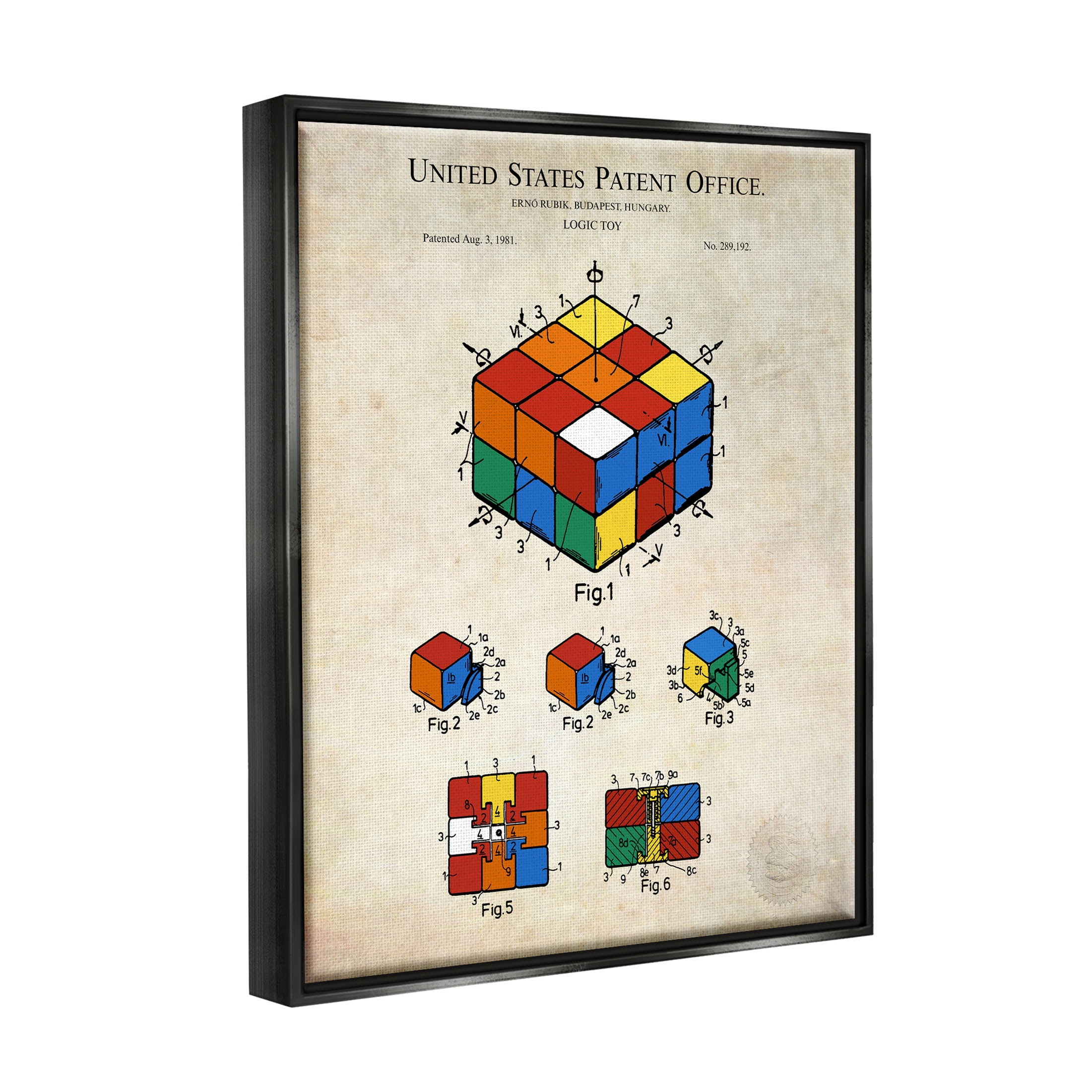 Stupell Industries Patent Office Logic Toy Diagram Graphic Art Jet Black Floating Framed Canvas Print Wall Art, Design by Karl Hronek