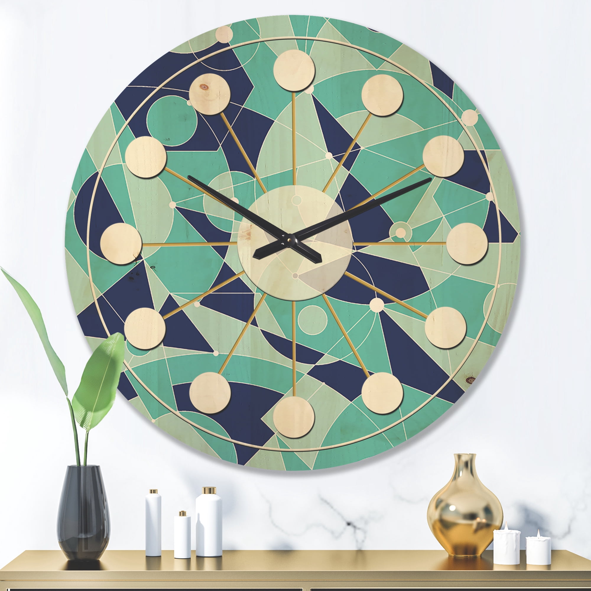 Designart 'Geometrical Retro Grid II' Mid-Century Modern Wood Wall Clock
