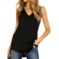 thumbnail image 1 of Women V Neck Sleeveless Asymmetric Hem Solid Color Tank Top, 1 of 5