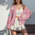 thumbnail image 2 of Women'S Ribbed Knit Cardigans Pretty Flowers Button Up Sweater Coat Long Sleeve Open Front Cropped Knitted Cardigan, 2 of 8