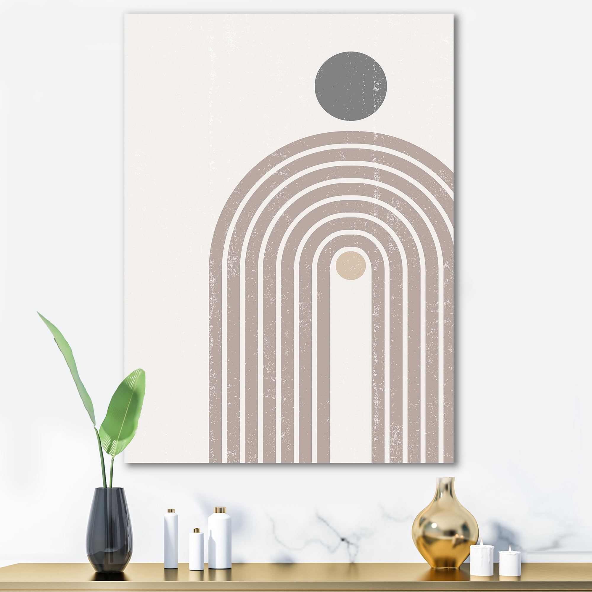 Abstract Rainbow Moon and Sun In Earth Tones I 24 in x 32 in Painting Canvas Art Print, by Designart