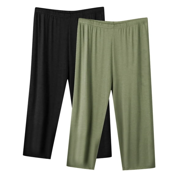 Stamzod 2-Pack: Womens Capri Pants Soft Elastic Waist Sweatpants Summer Solid Color Casual Capris with Drawstring (Available In Plus Size) Army Green XXXXXL