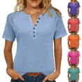 thumbnail image 5 of Smsaxvxz Womens Plus Size Tops Summer Trendy V Neck Button Down Short Sleeve Loose Fit Tshirts Business Casual Basic Tee, 5 of 5