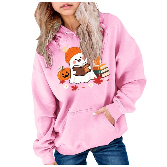 Kogui Classic Hood Outline Pullover For Girls, Fashion Halloween Holiday Print, Casual Long Sleeve Daily Sweatshirt (Pink, 4-5 Years)