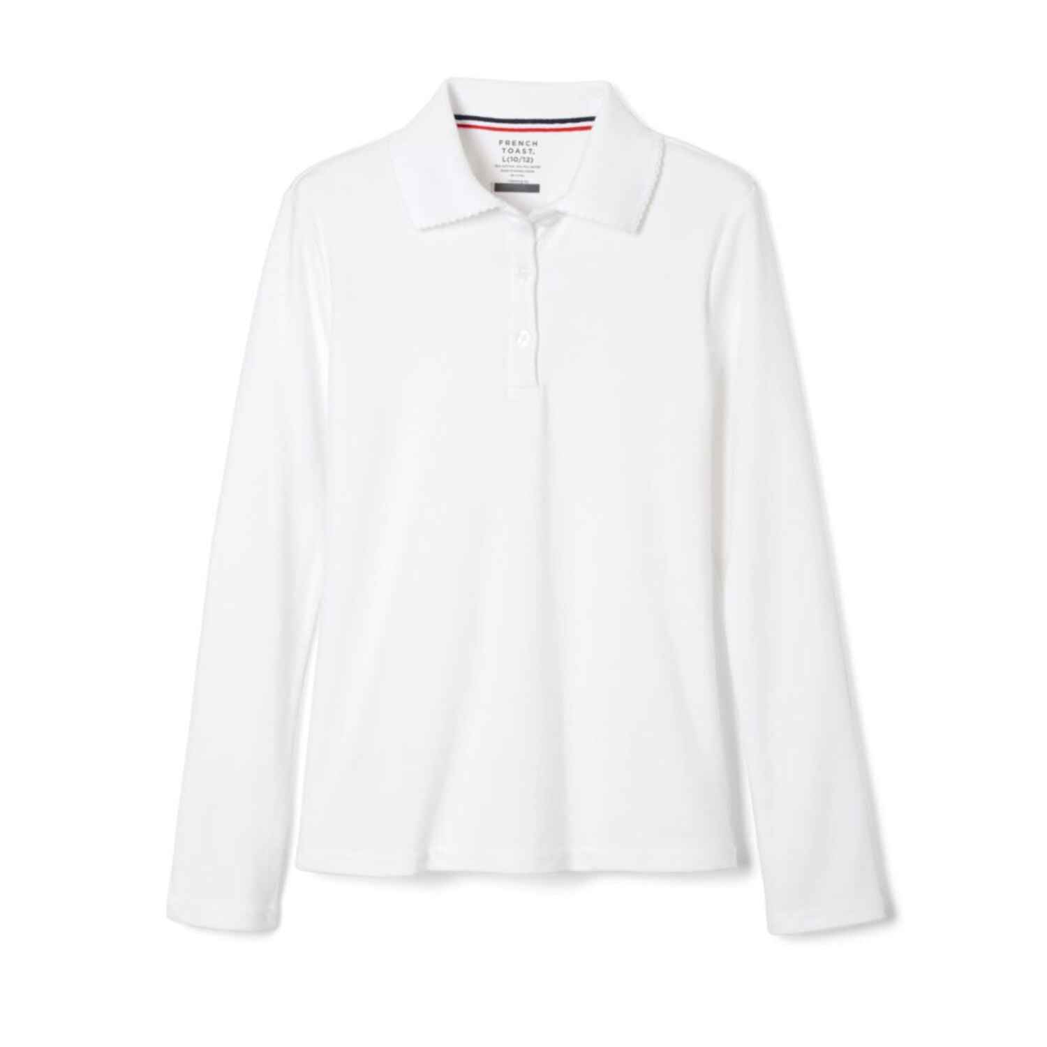 French Toast Toddler Girls School Uniform Long Sleeve Picot Collar Interlock Polo Shirt