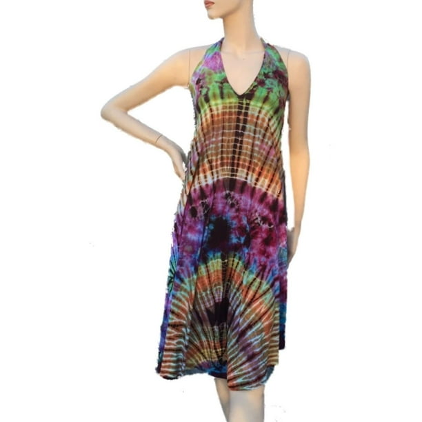 Kathmandu Imports Halter Tie Dyed Backless Dress Beach Cover Up, Free