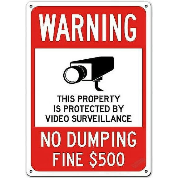 New Warning Plaque Wall Decor Warning - This Property Is Protected By Video Surveillance, No Dumping, Fine $500 Sign Courtyard Decoration Office Sign Outdoor & Indoor Safety Sign 8 X 12 Inch